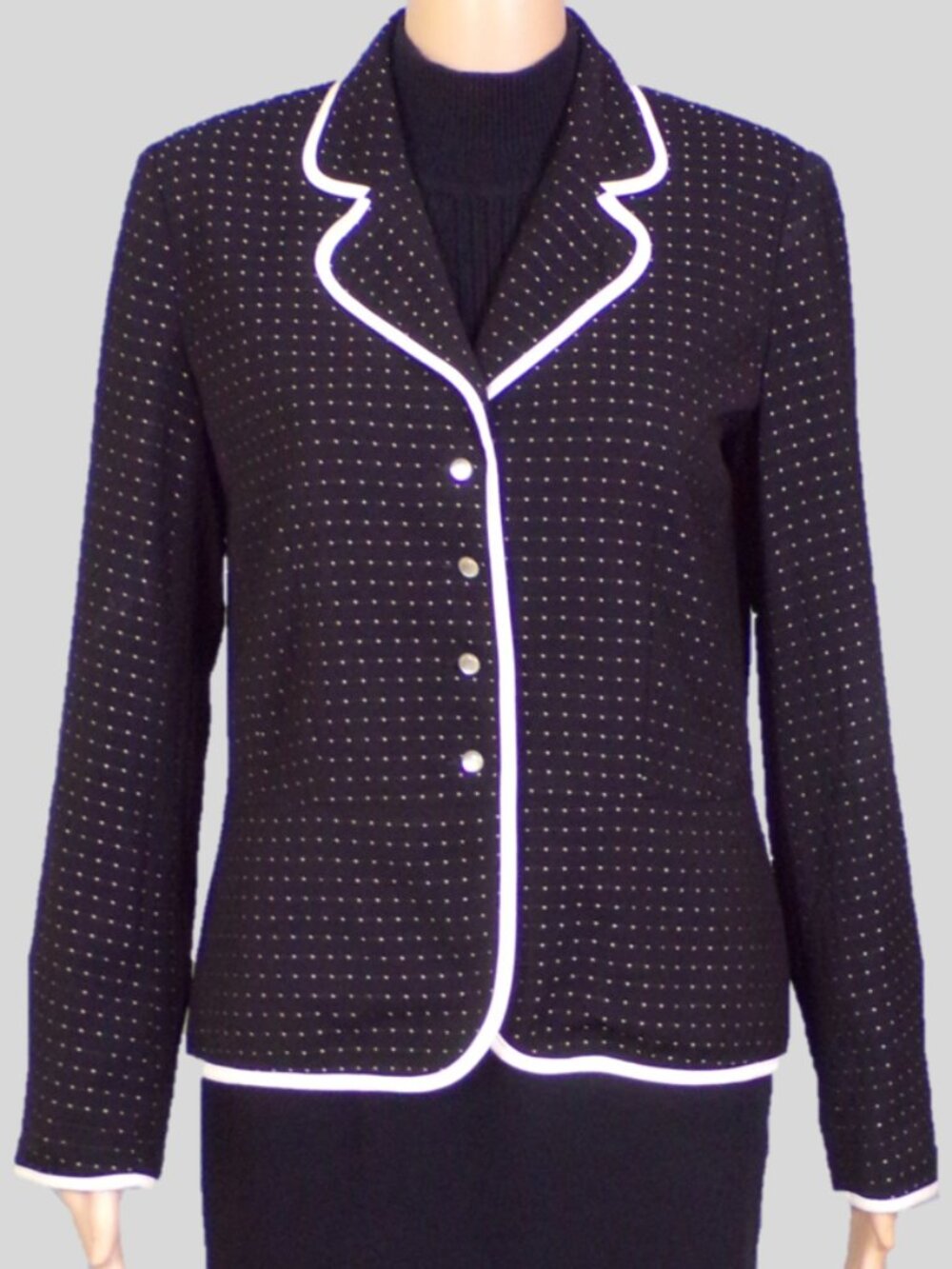 CHAPTER ONE size 6 black/white blazer polyester/rayon dry clean only